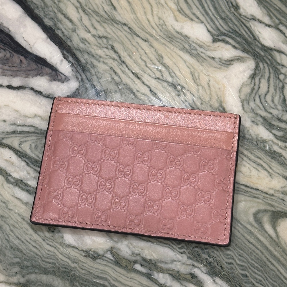 Gucci pink monogram card wallet